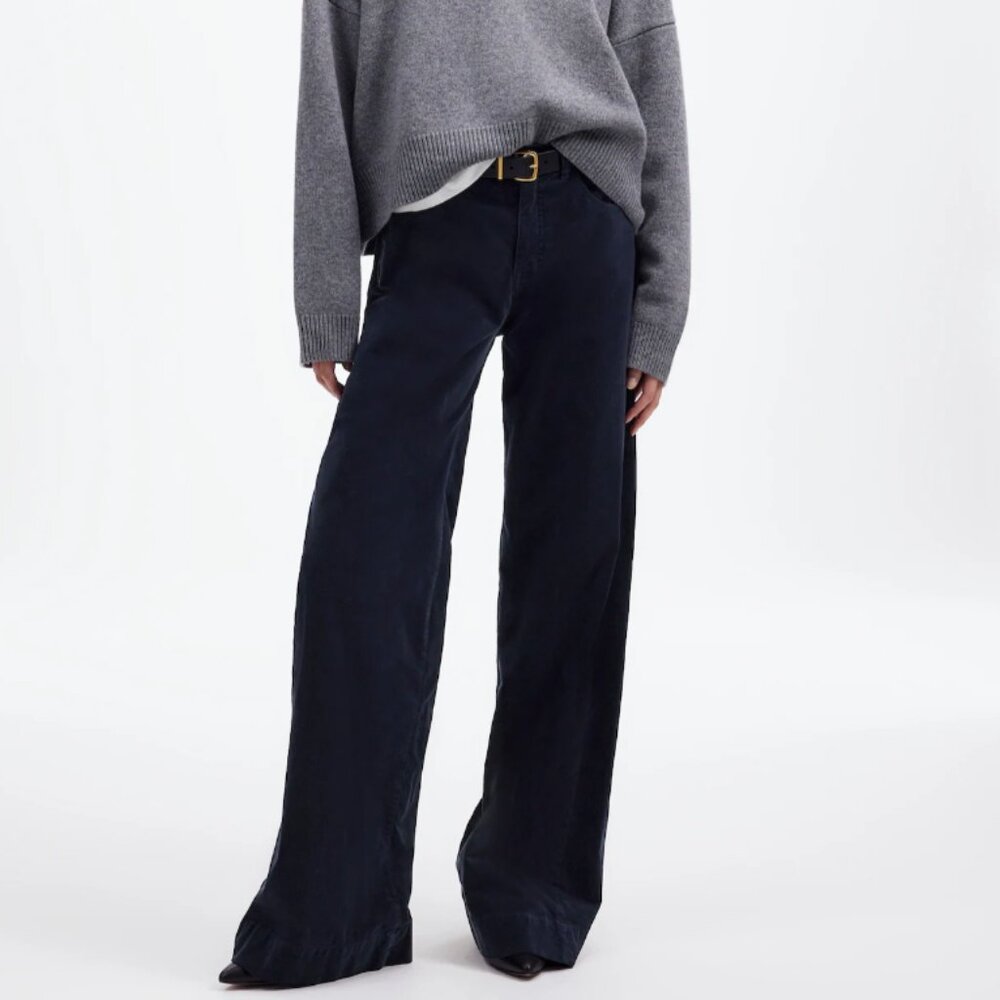 Petite Superwide-Leg Trousers in Velvet - Navy